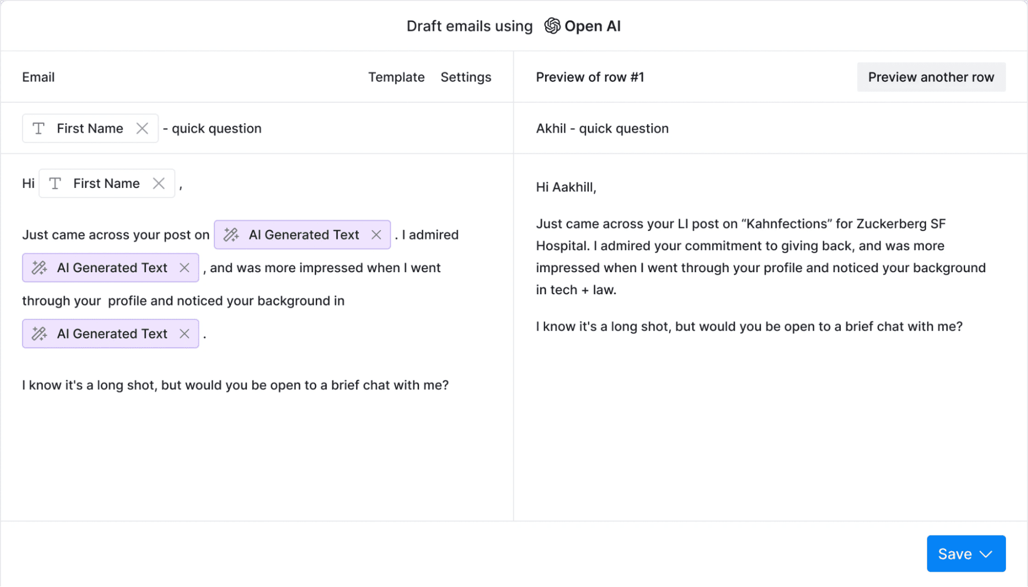 68e20687bc5790b754310bba draft emails using Clay